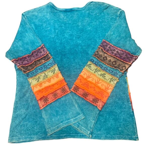 Rare Vintage Boho Colorful Rainbow 🌈 Long sleeve Quality Cotton Size Large - Picture 6 of 9